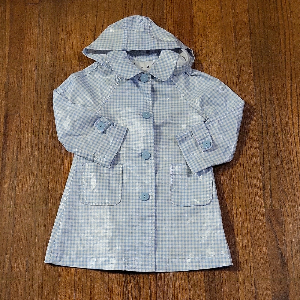 ZA Children Vintage Made By Zara Light Blue Checkered Rain Coat